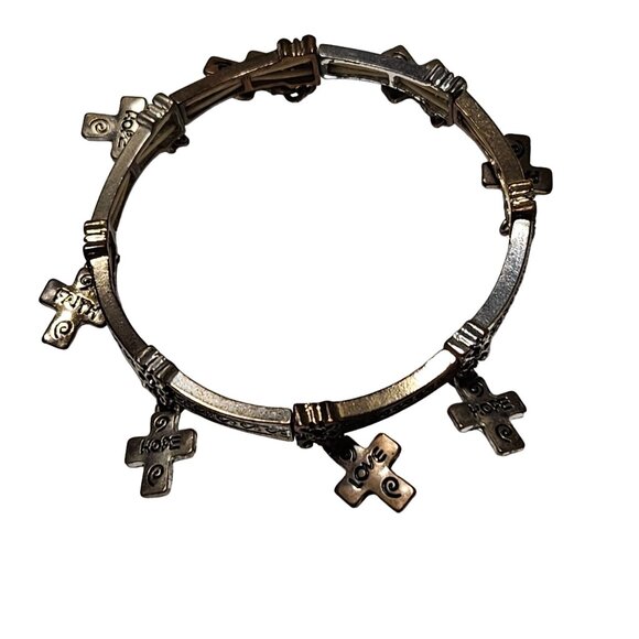 Faith Hope Love Cross Charm Bracelet Gold Tone Religious Inspirational Jewelry - Picture 4 of 5